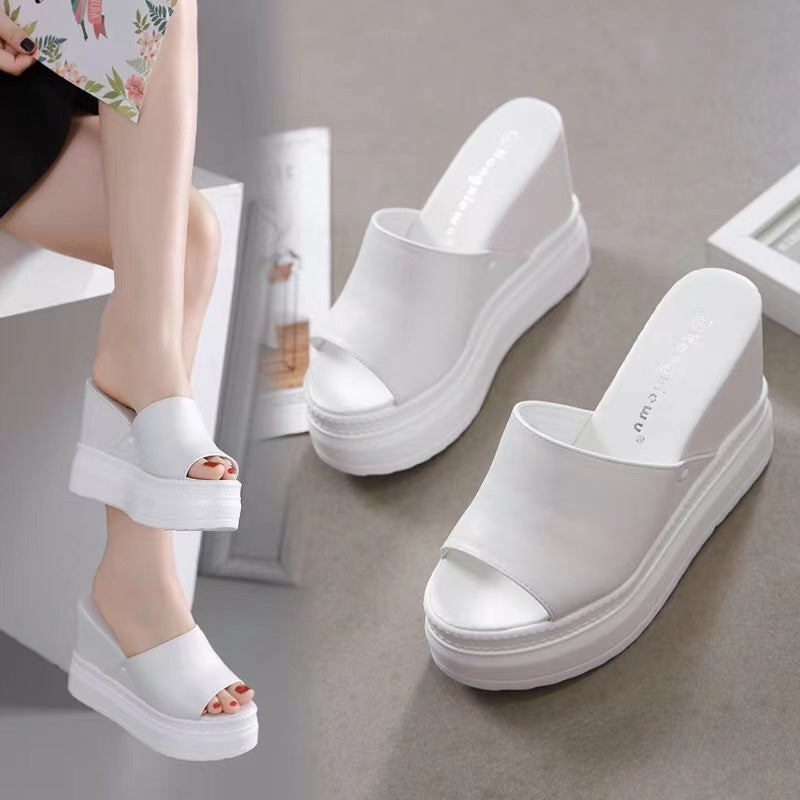 Sandalias de mujer con plataforma y plantilla que aumenta la altura, zapatos de punta abierta con plataforma blanca