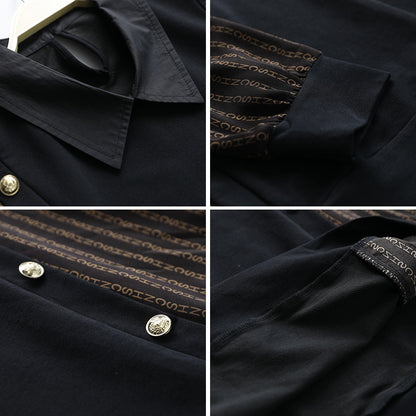 Temperament Letter Contrast Color Stitching Lapel Long-sleeved Shirt