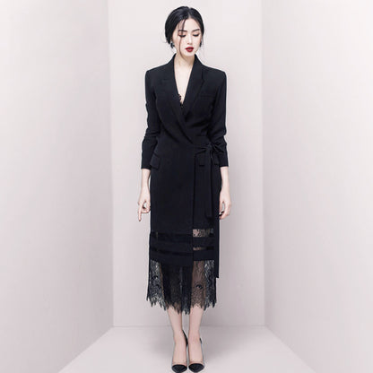 Lace Long Patchwork Suit Skirt Black Dress