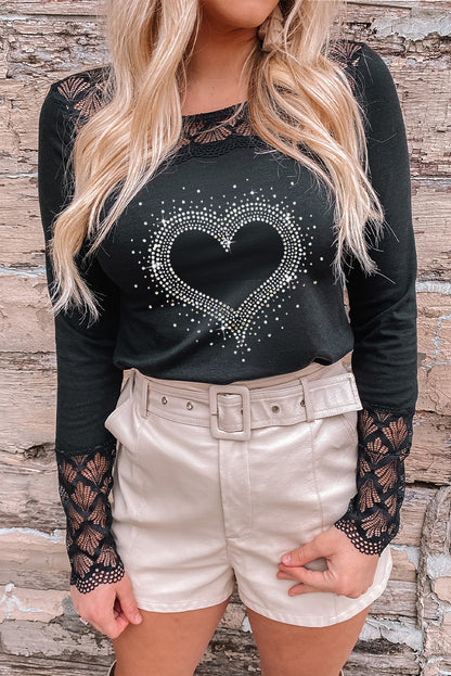 Blouse Col Rond Ajouré Graphique Coeur