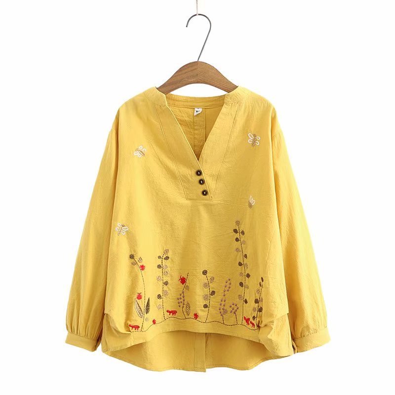 New Fashion Bee Embroidery V-neck Tricolor Pullover