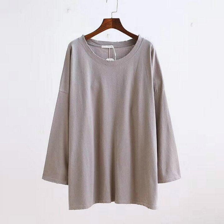 Round neck distressed bottoming shirt