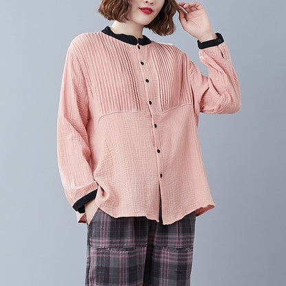 Temperament Stand-up Collar Long-sleeved All-match Shirt Plus Size Women's Clothing