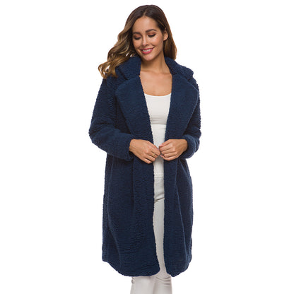 Cardigan à revers en velours d'agneau coupe-vent polaire mi-long pour femme