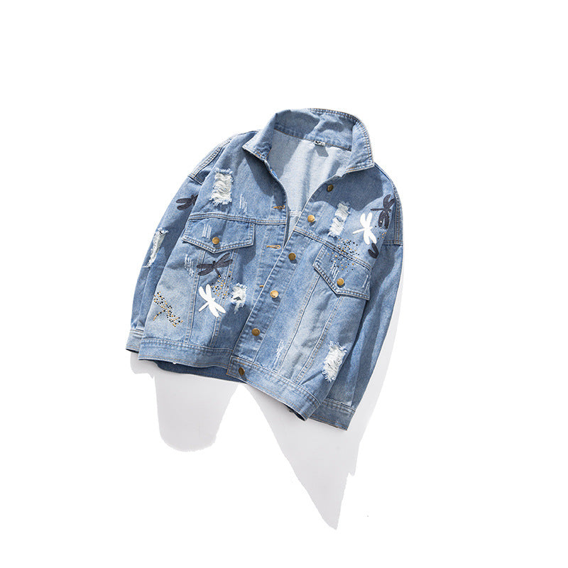 Oversized decal denim jacket