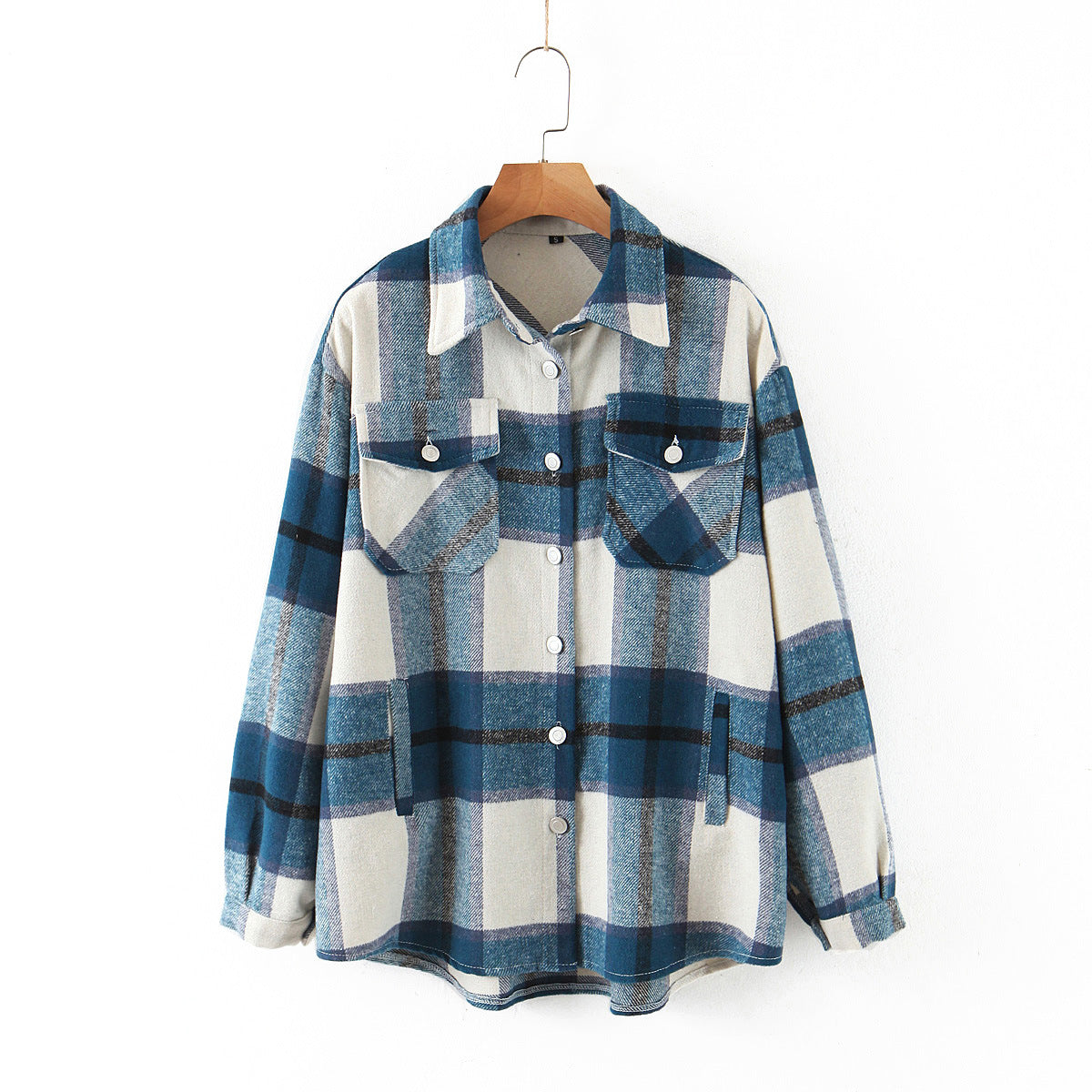 New Lapel Woolen Plaid Shirt Jacket Women