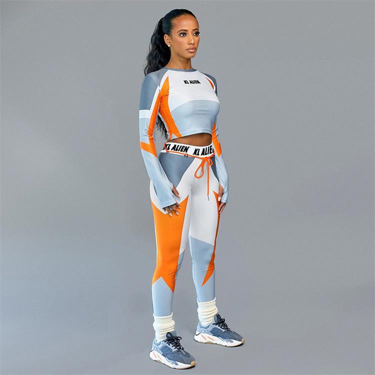 Printed slim slimming sports fitness suit