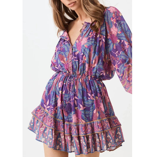 Vestido de manga larga con estampado estilo resort bohemio