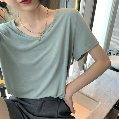 Ice silk solid color short-sleeved T-shirt women