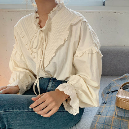 Lace-up pleated long sleeve lining