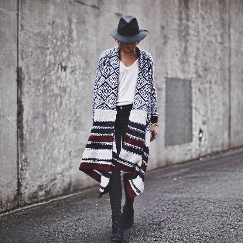 Striped Knit Sweater Autumn Winter Plaid Jacket