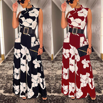 Women's Sleeveless Elegant Slim-fit Printed Jumpsuit