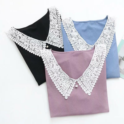 Ladies Age-Reducing Lace Collar Long Sleeve T-Shirt