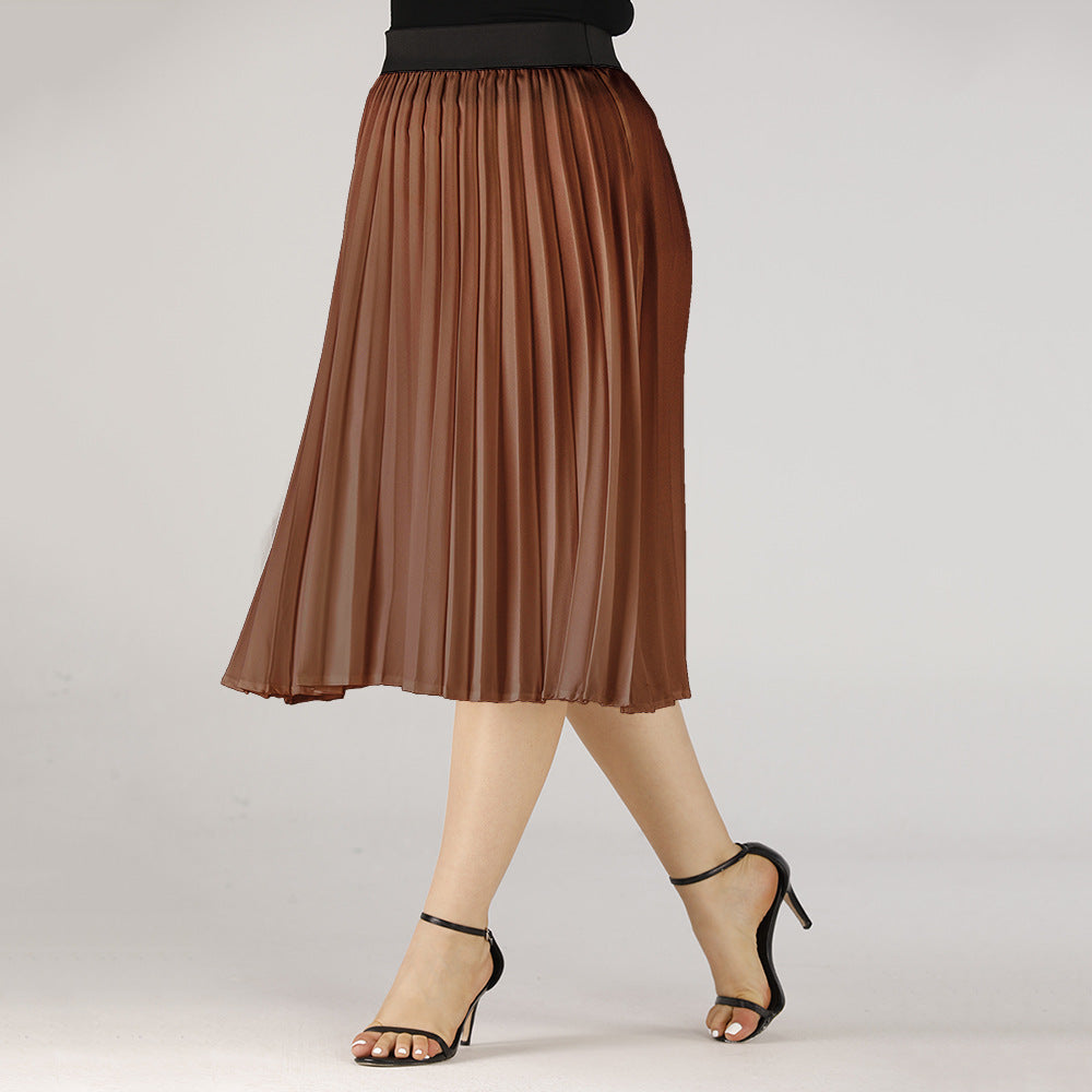 Light solid mid length pleated skirt