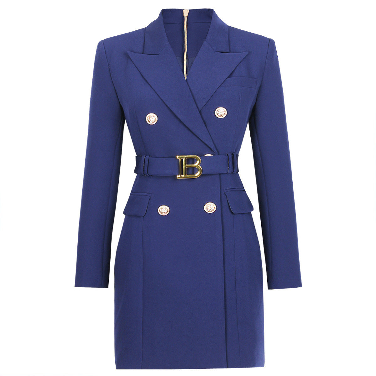 High Solid Color Belt Long Sleeve Slim Fit Temperament Commute Business Suit And Dress