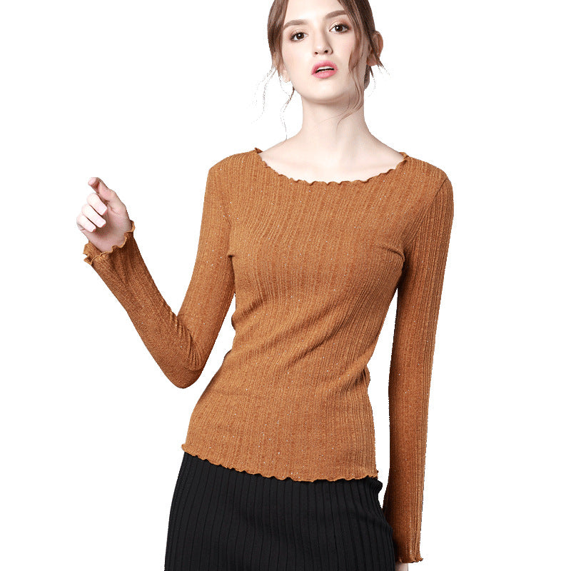 Solid color sweater with wood ears