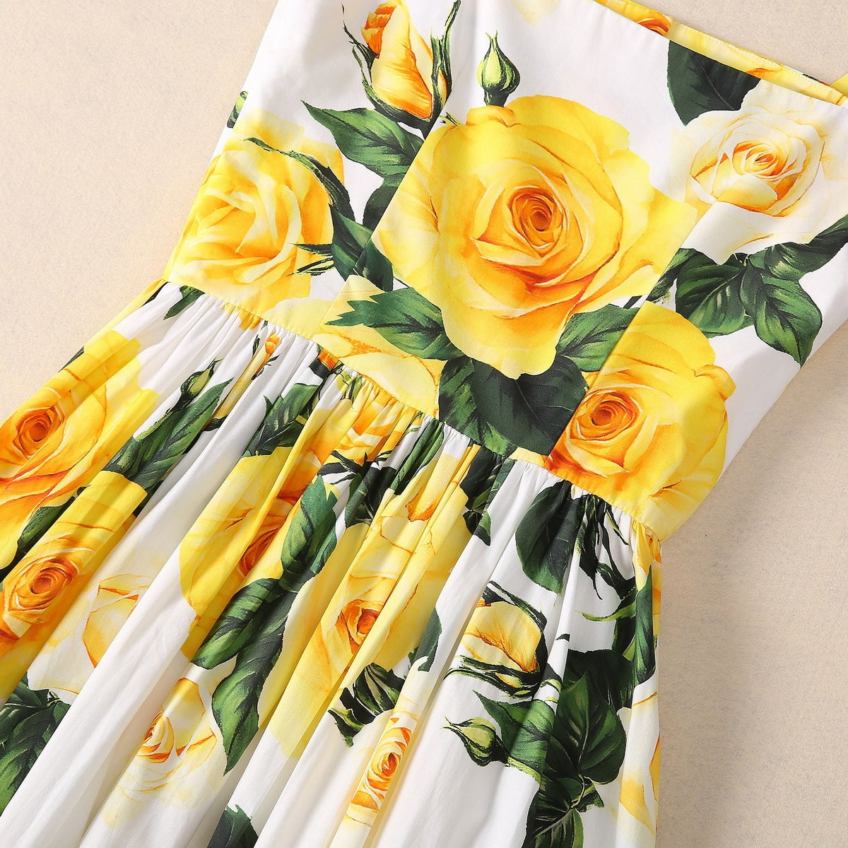 Fritillary Button Large Pocket Yellow Roses Sling Dress