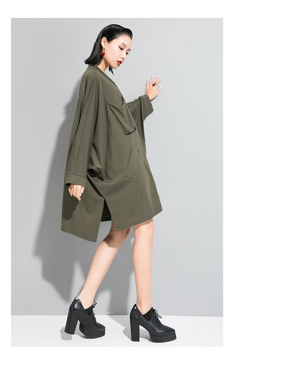 Solid color cardigan zipper trench coat