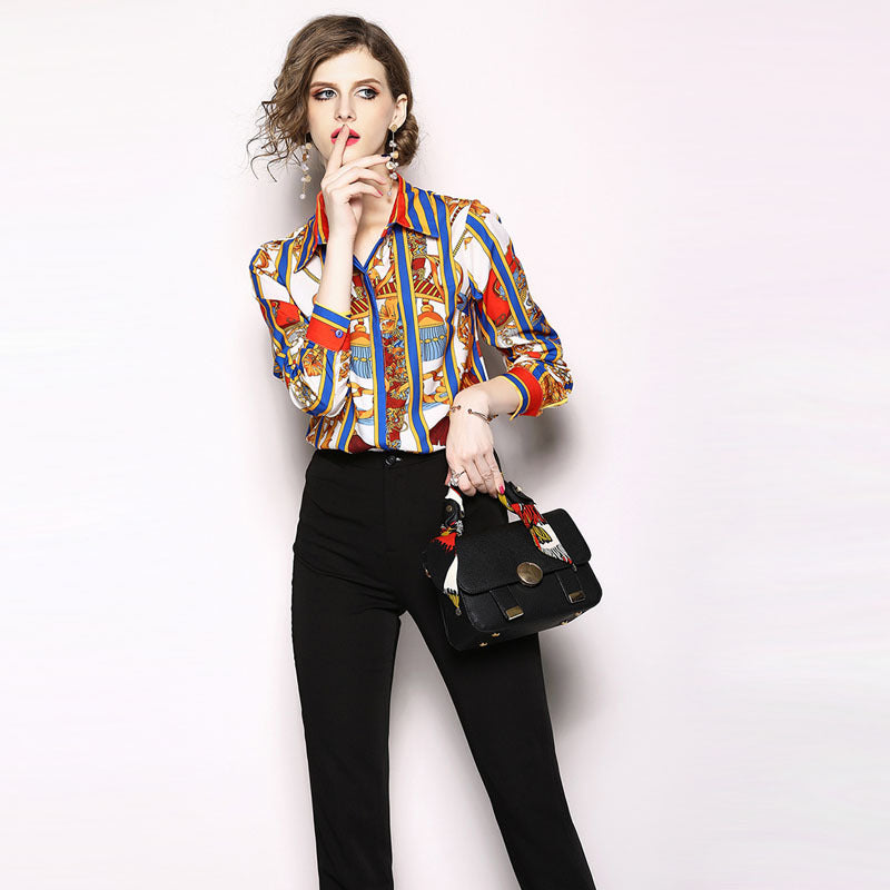 Lapel Long Sleeve Printed Shirt