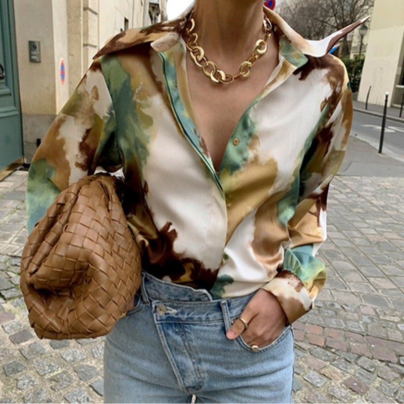 Printed Loose Casual Long-Sleeved Shirt Top