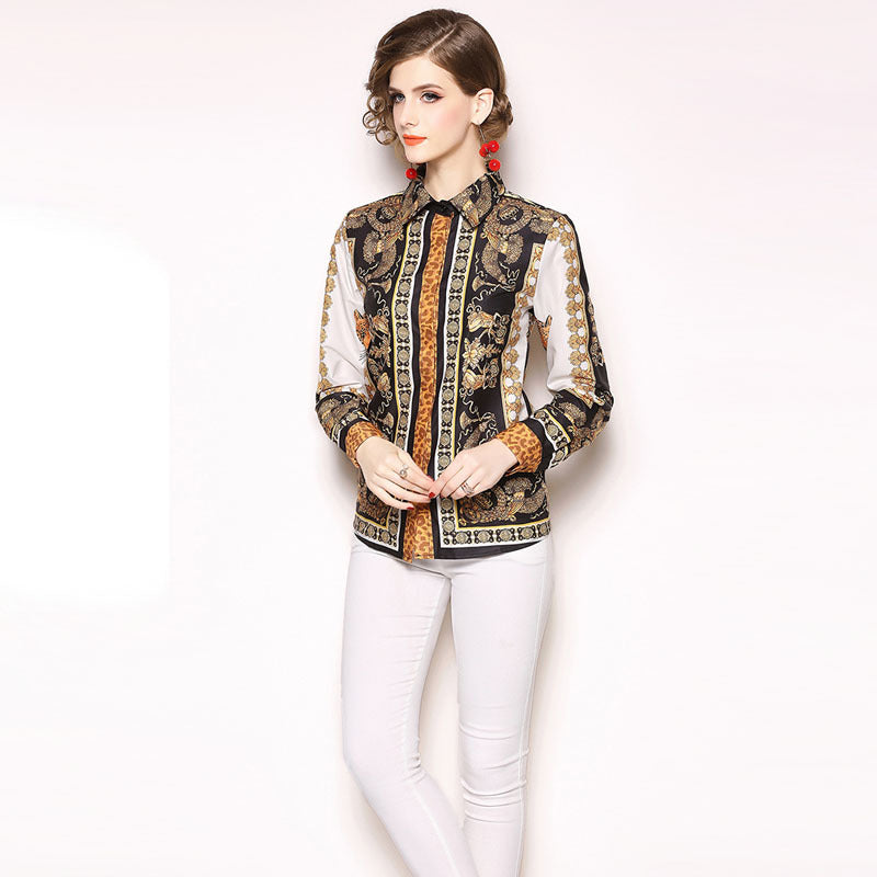 Fashion print all-match slim shirt