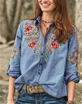 Embroidered lapel shirt