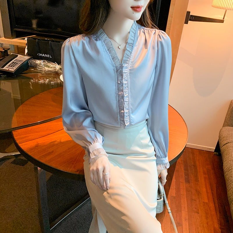 French Retro Temperament Long-sleeved Shirt Women's Design Chiffon