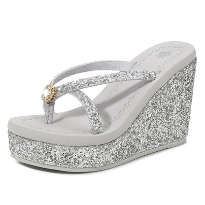 Women's Rhinestone Ultra-high Heel Platform Flip-flops