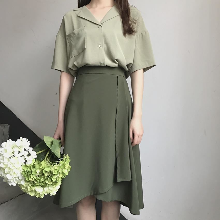 Korean Version Of Solid Color Avocado Green Irregular Set