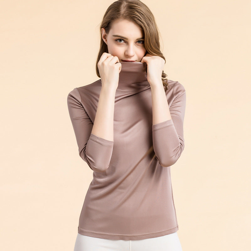 Silk High Neck Bottoming Shirt Women's Pullover Long Sleeve T-shirt