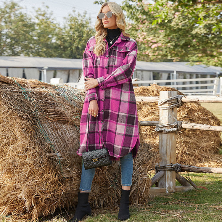 Chaqueta estilo camisa de lana a cuadros con solapa con abertura lateral