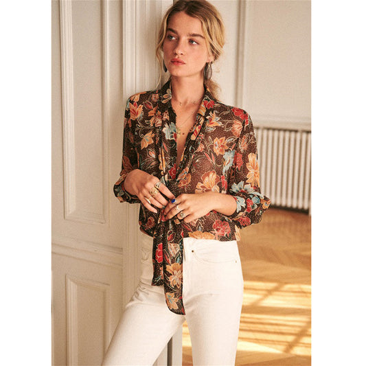 Camisa floral romántica retro francesa