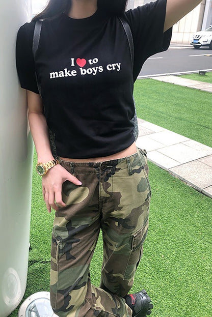 Camiseta de manga corta para mujer con estampado de letras humorísticas Ins media manga