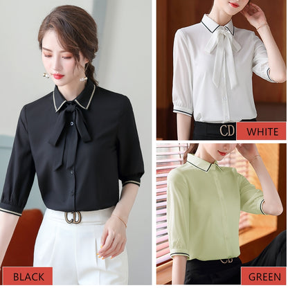 Summer short bow chiffon shirt