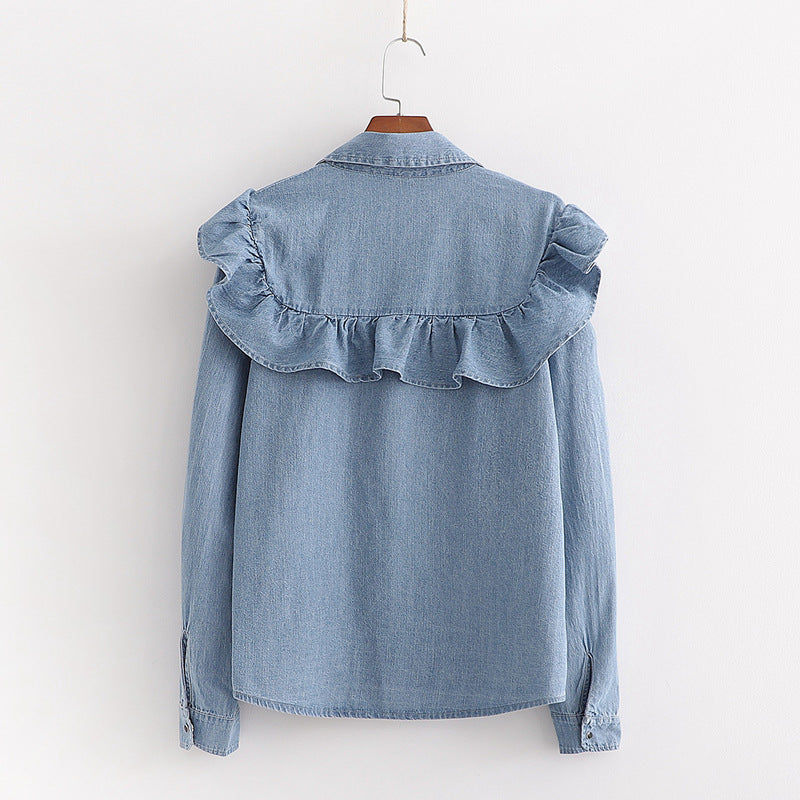 Ruffled denim shirt