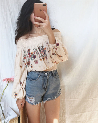 One shoulder Lantern Sleeve short top