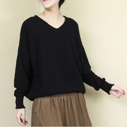 V-neck solid color loose sweater