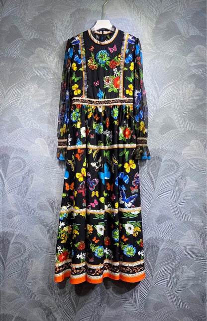 Women's Versatile High Neck Printed Long Dress