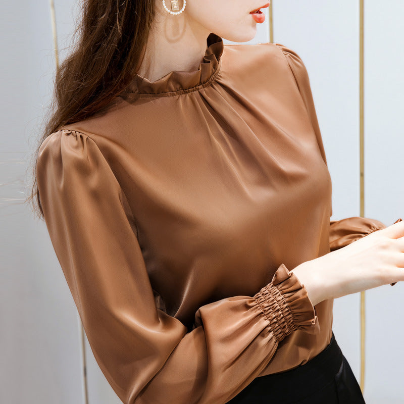 Silk satin shirt with wood ears