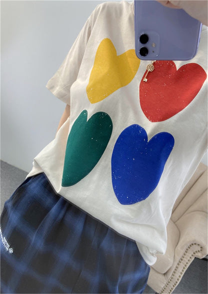 Niche art 4 color heart round neck short sleeve