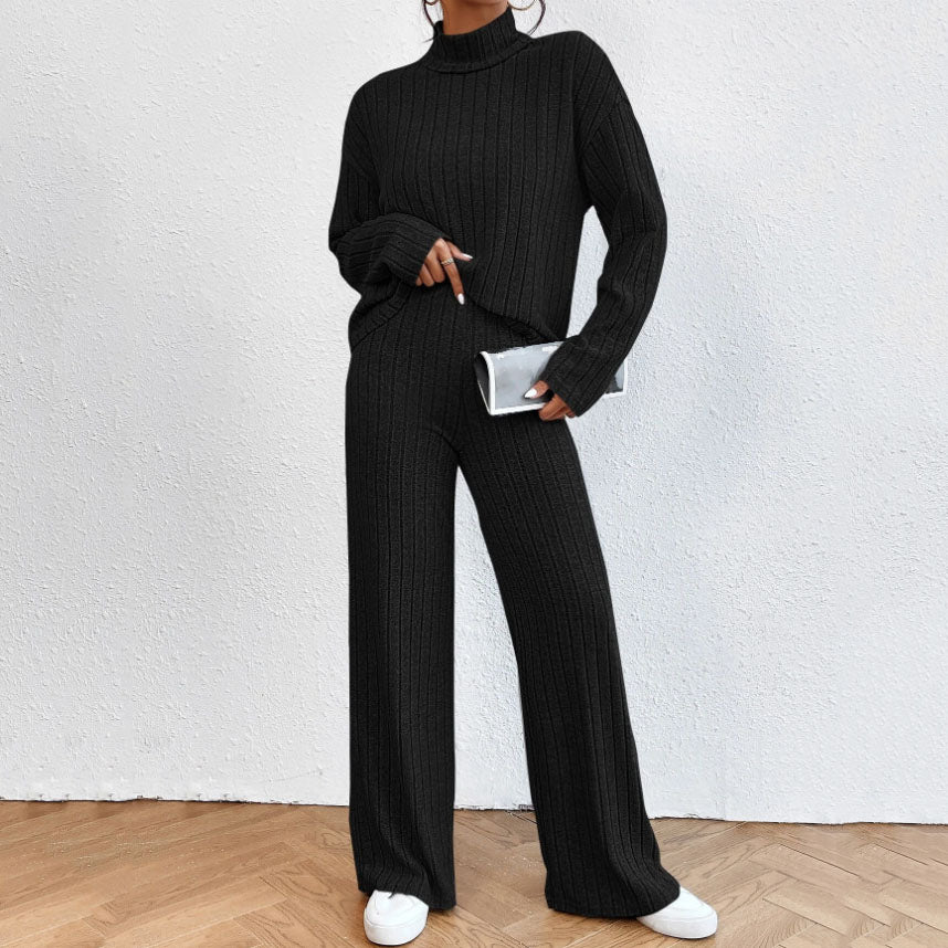 Autumn And Winter Leisure Turtleneck Knitting Long-sleeve Suit Women's Sweater Loose Trousers Two-piece Set