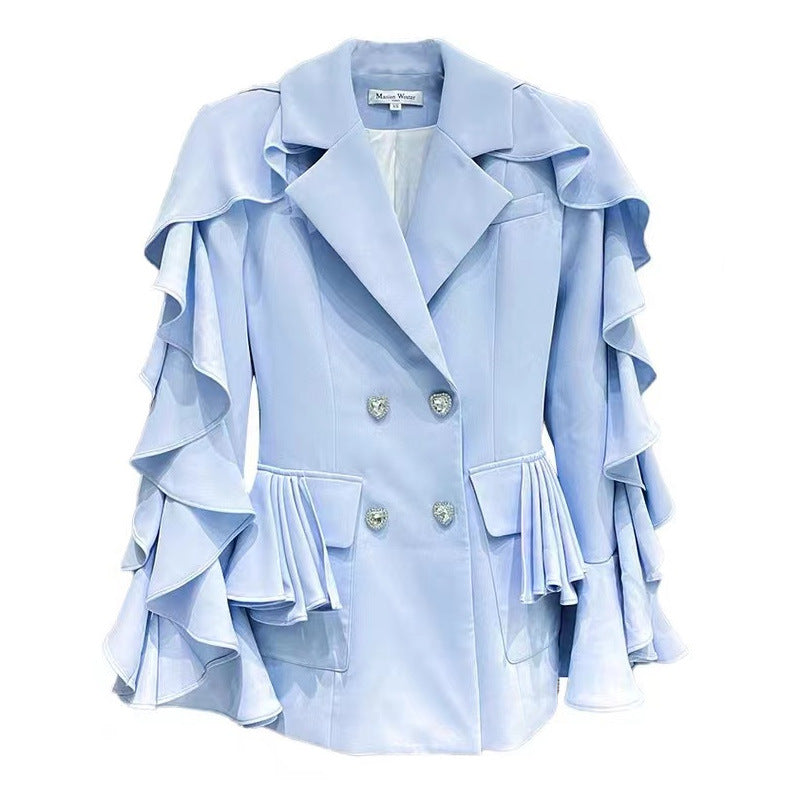 Women's New French Ruffle Blue Wave Sleeve Blazer