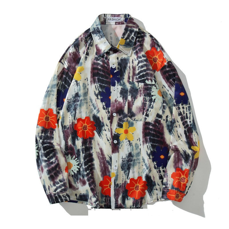 Chaqueta de pareja de manga larga con camisa Tie Dye para hombre