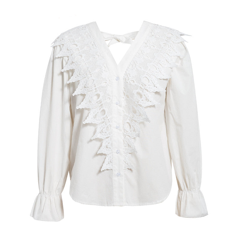 Blouse patchwork en dentelle de coton pour dame