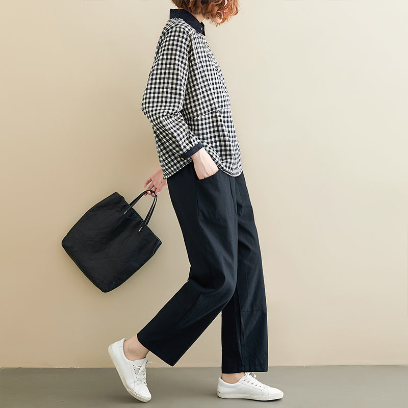 Loose Two-Piece Suit Of Plaid Top Casual Pants