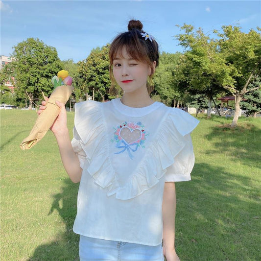 Short - sleeved shirt with love mesh