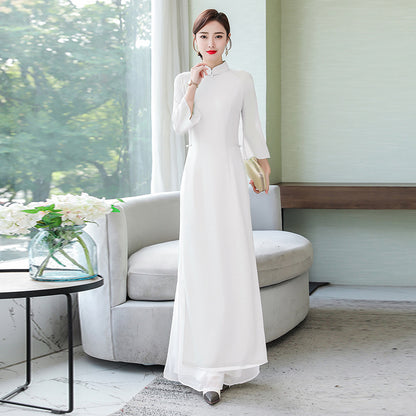 Spring And Summer Retro Stand-up Collar Slim Fit Dress