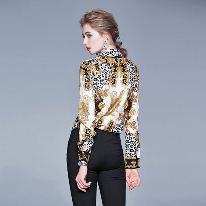 Printed lapel long sleeve