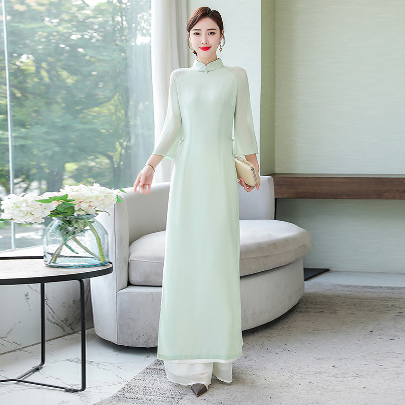 Spring And Summer Retro Stand-up Collar Slim Fit Dress