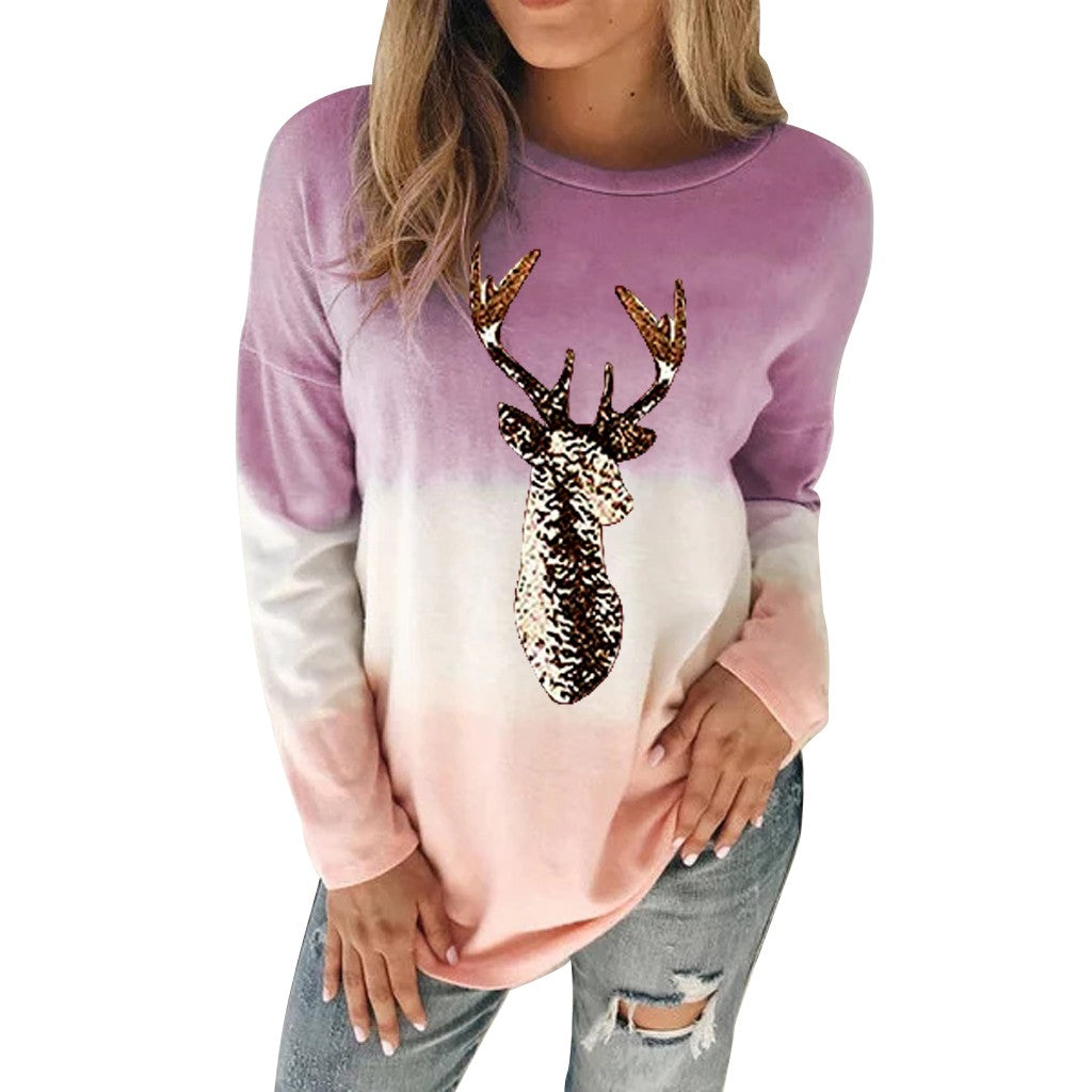 Elk gradient round neck pullover sweater